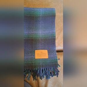 Pendleton Motor Robe Fringe Wool Green Blue Plaid Blanket USA LEATHER CARRIER